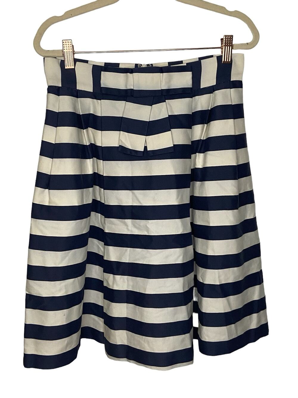 Kate Spade Striped Skirt Pleated Silk Blend Front Bow Preppy Office Statement 8